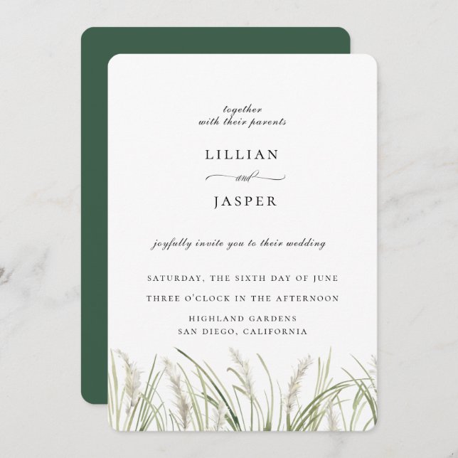 Rustic Pampas Grass Wedding Invitation (Front/Back)