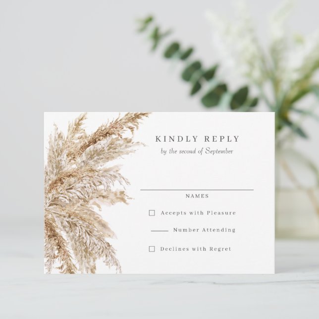 Rustic Pampas Grass Wedding RSVP Reply (Standing Front)