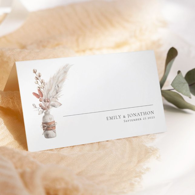 Rustic Pampas Grasses Names Date Wedding Place Card (Creator Uploaded)