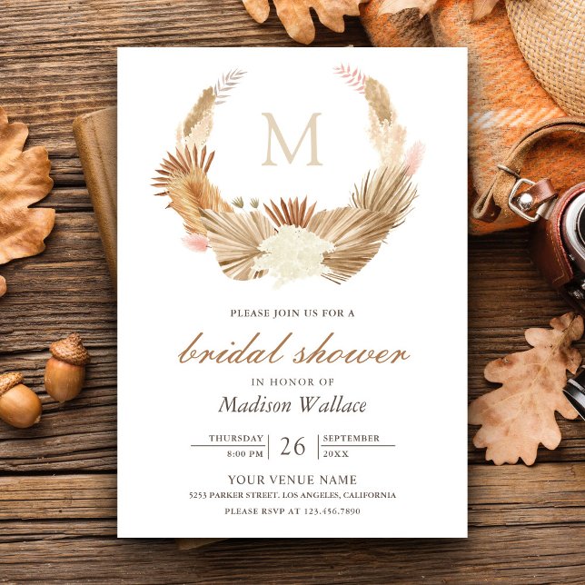 Rustic Pampas Wreath Dried Palm Bridal Shower Invitation (Creator Uploaded)