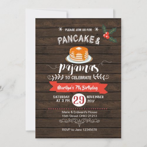 Rustic Pancake and Pajamas Birthday Invitation