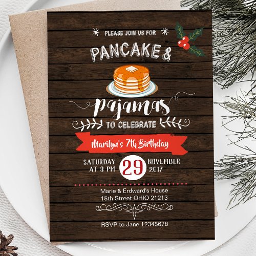 Rustic Pancake and Pajamas Birthday Invitation