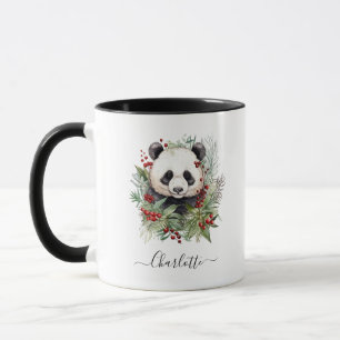 Rustic Panda  Christmas botanicals  Mug