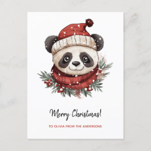 Rustic Panda Santa Merry Christmas Holiday Postcard