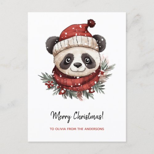 Rustic Panda Santa Merry Christmas Holiday Postcard