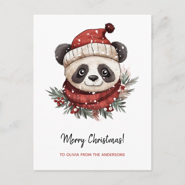Rustic Panda Santa Merry Christmas Holiday Postcard (Front)