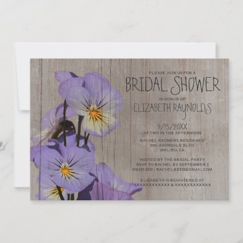 Rustic Pansies Bridal Shower Invitations