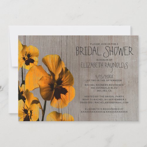 Rustic Pansy Bridal Shower Invitations