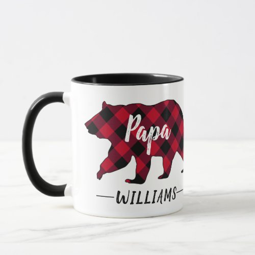 Rustic Papa Bear Monogram Name Red Buffalo Plaid Mug