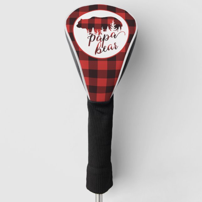 Rustic Papa Bear Red & Black Buffalo Plaid Golf Head Cover (Front)