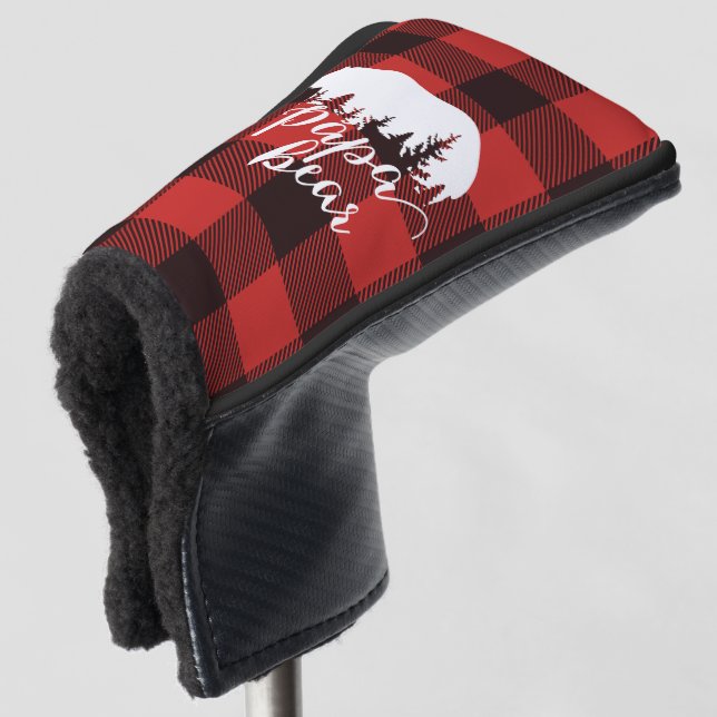 Rustic Papa Bear Red & Black Buffalo Plaid Golf Head Cover (3/4 Front)