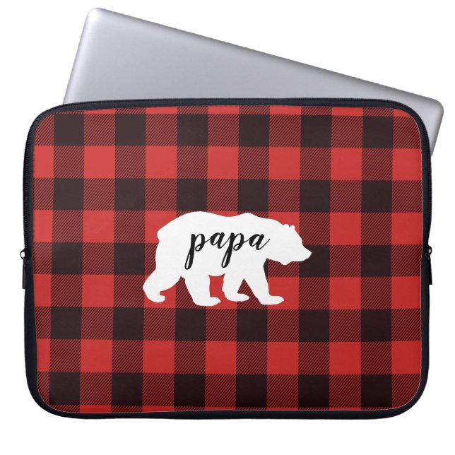 Rustic Papa Bear Red & Black Buffalo Plaid Laptop Sleeve (Front)