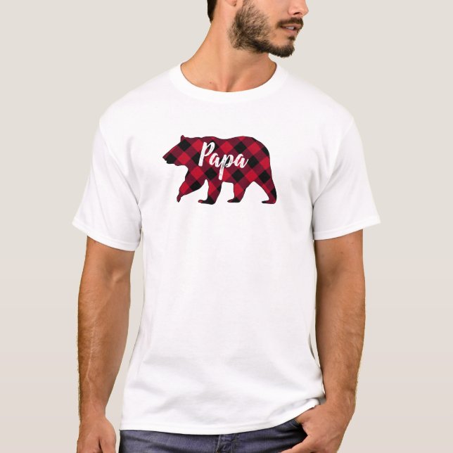 Rustic Papa Bear Red Buffalo Plaid T-Shirt (Front)
