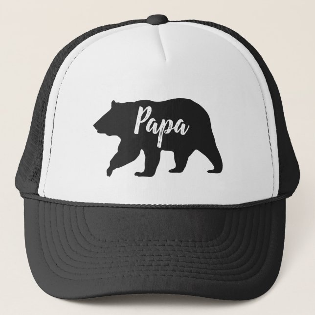 Rustic Papa Bear Simple Black and White Trucker Hat (Front)