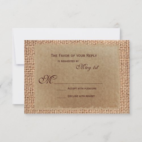 Rustic Paper Burlap Lace Print Wedding RSVP Cards