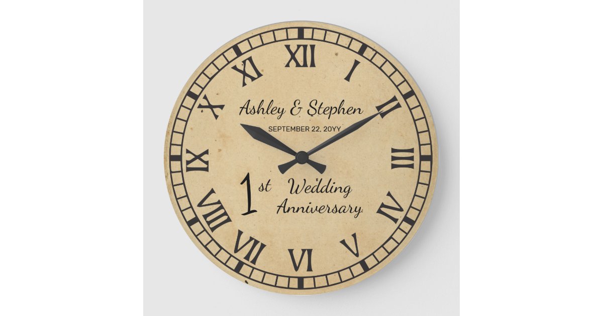 Rustic Paper Look 1st Wedding Anniversary Large Clock Zazzle