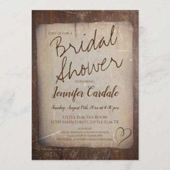 Rustic Paper Vintage Country Heart Bridal Shower Invitation by RusticCountryWedding at Zazzle