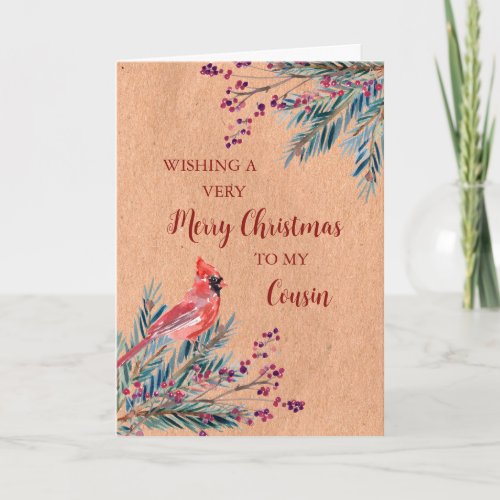 Rustic Paper Watercolor Cousin Merry Christmas Card