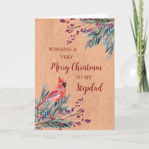 Rustic Paper Watercolor Stepdad Merry Christmas Card