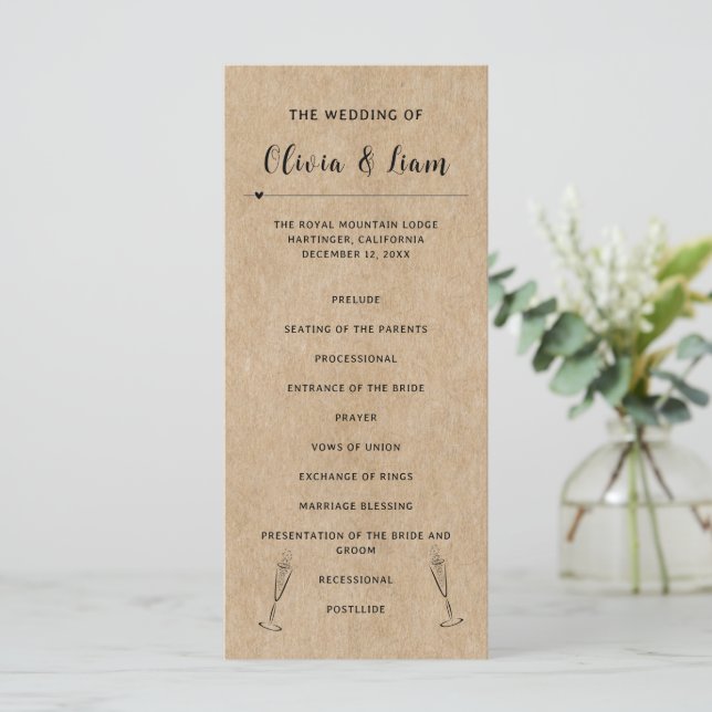 Rustic Paper Wedding Ceremony Program  (Standing Front)