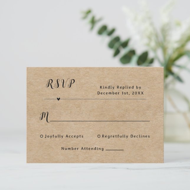 Rustic Paper Wedding RSVP Card  (Standing Front)