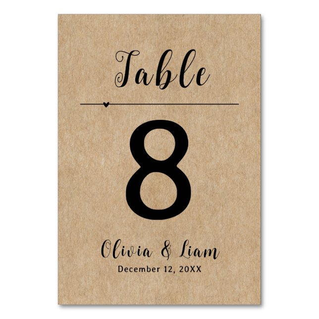 Rustic Paper Wedding  Table Number (Front)