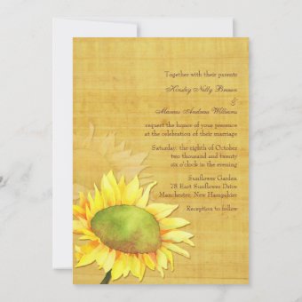 Rustic Papyrus Watercolor Sunflowers Wedding Invitation | Zazzle