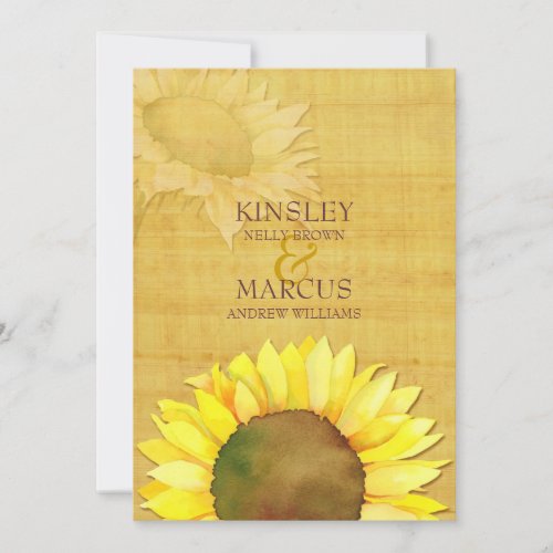 Rustic Papyrus &amp; Watercolor Sunflowers Wedding Personalized Invite