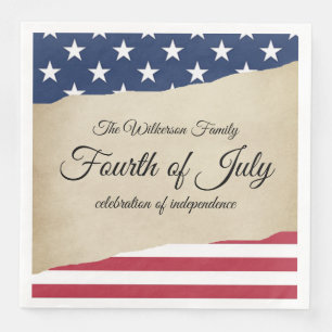 Rustic Parchment and American Flag Fourth of July Paper Dinner Napkins