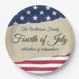 Rustic Parchment and American Flag Fourth of July Paper Plates
