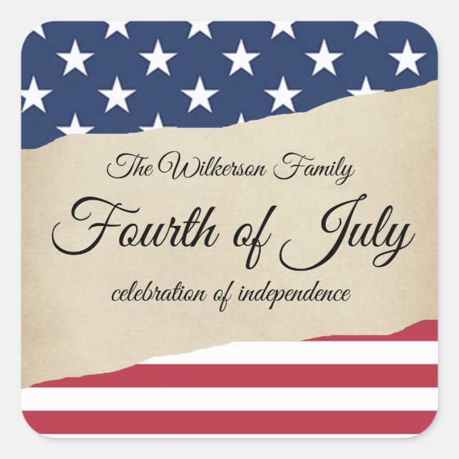 Rustic Parchment and American Flag Fourth of July  Square Sticker (Front)
