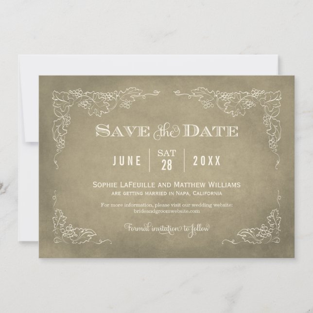 Rustic Parchment Grapevine Vineyard Wedding Save The Date (Front)