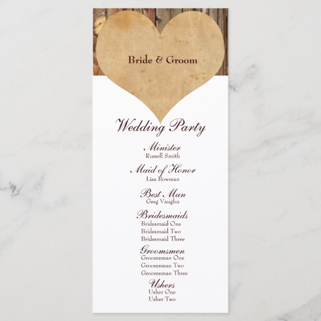 Rustic Parchment Heart Wood Wedding Program (Front)