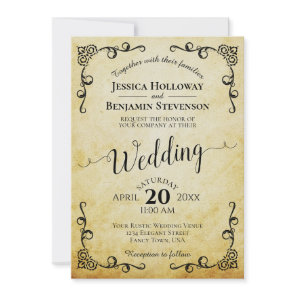 Rustic Parchment Vintage Calligraphy Wedding Invitation
