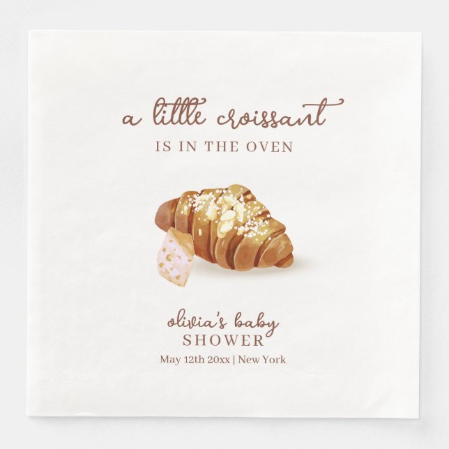 Rustic Paris Bakery Pastry Croissant Baby Shower  Paper Dinner Napkins (Front)