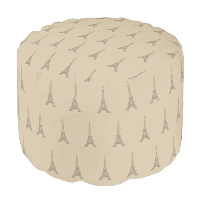 Rustic Paris Eiffel Tower Pillow Pouf Ottoman (Angled Back)