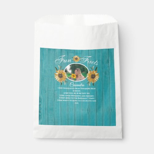 Rustic Party Fun Fact Sunflower Teal Wood Favor Bag