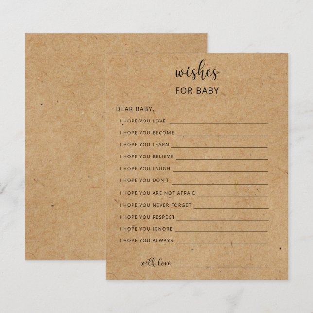 Rustic Party game | wishes for baby (Front/Back)
