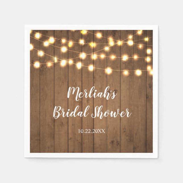 Rustic Party Lights Faux Wood Celebration Napkins (Front)