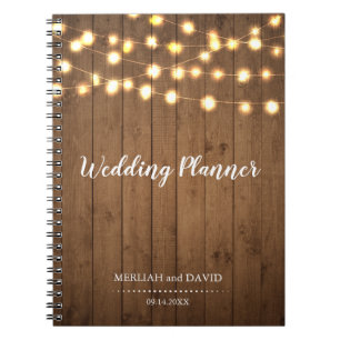Rustic Party Lights Faux Wood Plank Wedding Notebook