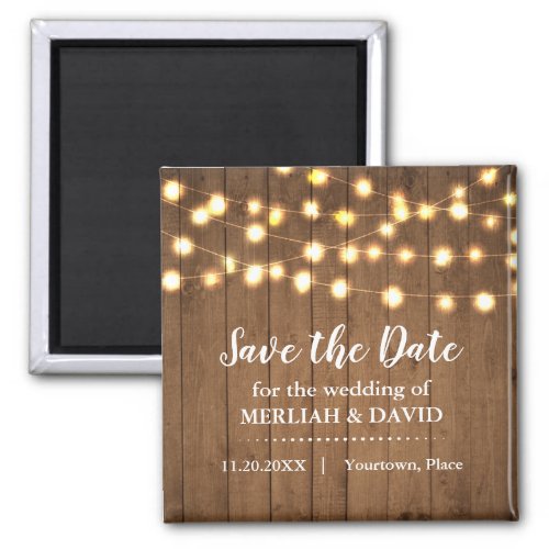 Rustic Party Lights Faux Wood Save the Date Magnet