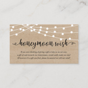 Rustic Party String Lights, Wedding Honeymoon Wish Enclosure Card