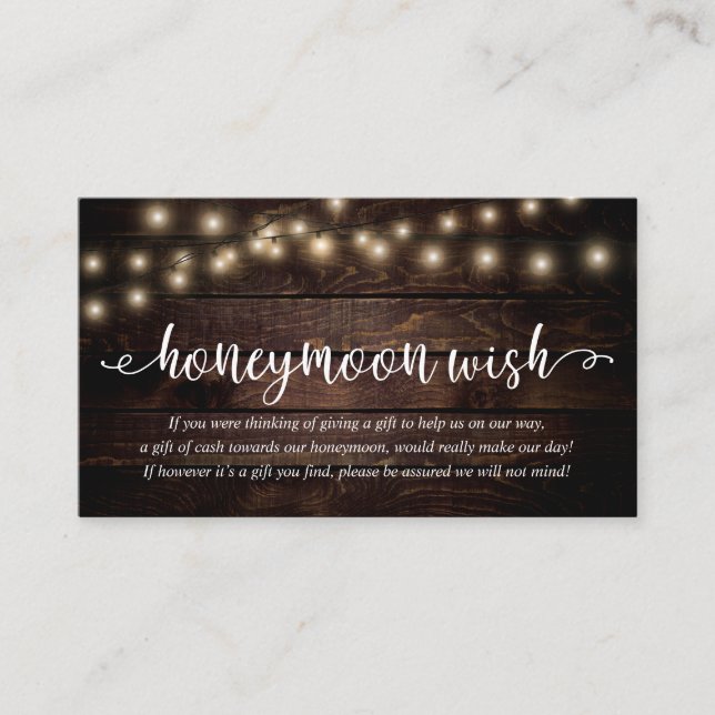 Rustic Party String Lights, Wedding Honeymoon Wish Enclosure Card (Front)