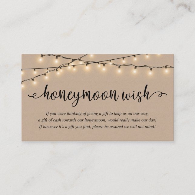 Rustic Party String Lights, Wedding Honeymoon Wish Enclosure Card (Front)