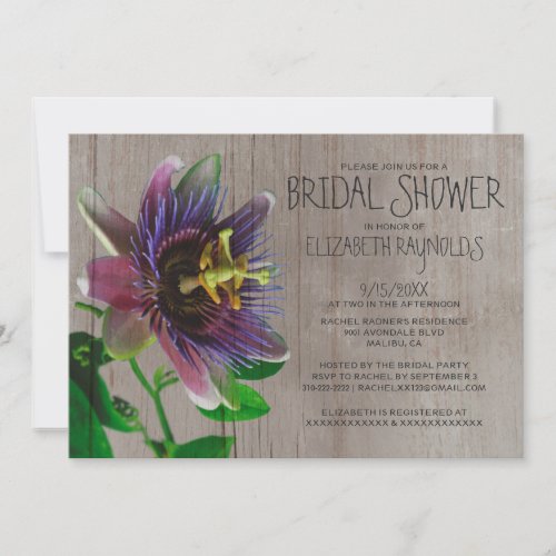 Rustic Passion Flowers Bridal Shower Invitations
