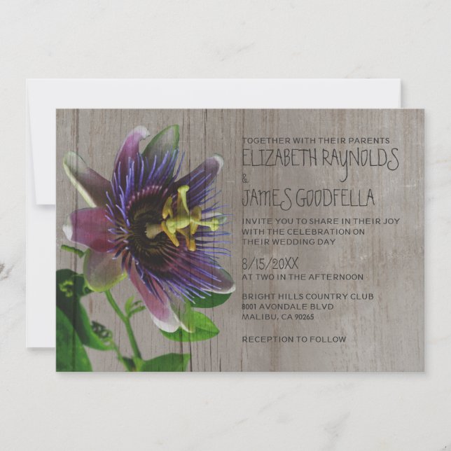 Rustic Passion Flowers Wedding Invitations (Front)
