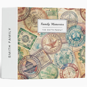 Rustic Passport Stamp Travel Pattern (1) 3 Ring Binder