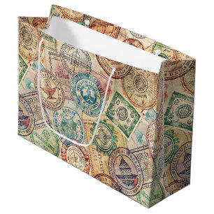 Rustic Passport Stamp Travel Pattern (1) Large Gift Bag