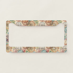 Rustic Passport Stamp Travel Pattern (1) License Plate Frame