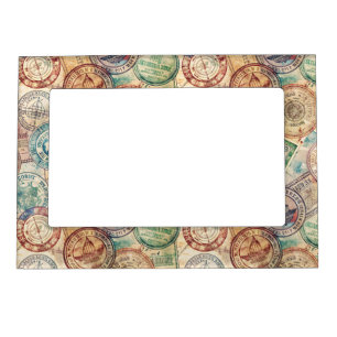 Rustic Passport Stamp Travel Pattern (1) Magnetic Frame